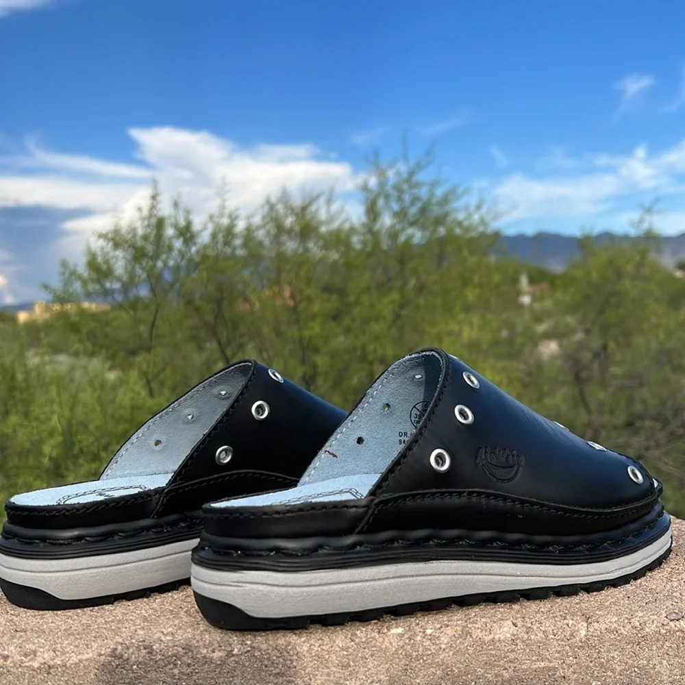 New Dr. Martens Silver Gromet Cut Out Black Vintage 90’s Chunky Slides Sandals - Picture 11 of 17